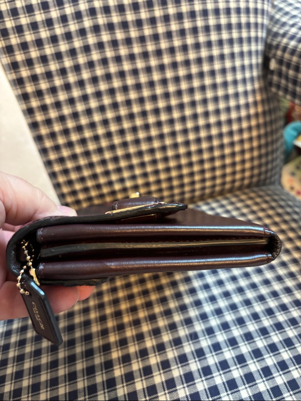 Coach leather and suede patchwork metallic cherry Blake Turnlock clutch - Picture 5 of 14